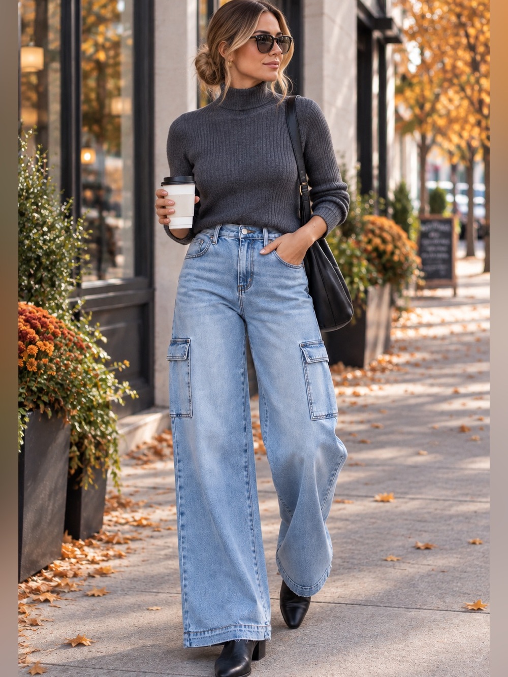 Judy Blue High Rise Wide Leg Cargo Jeans Light Wash Size 9/29.   A15
